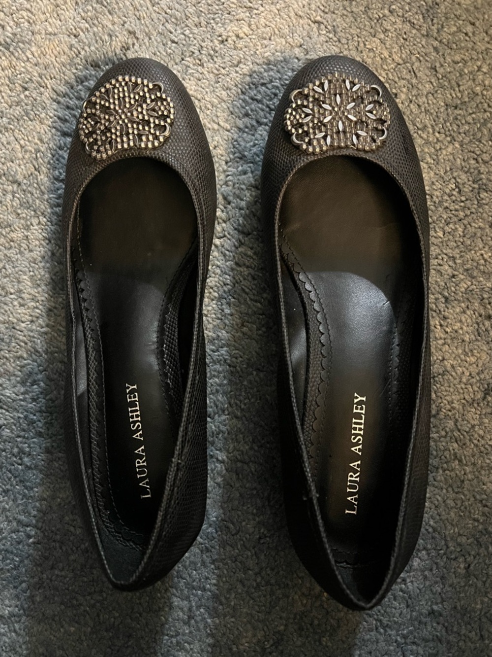 Laura Ashley women’s size 10 black wedge shoes.with buckle design.